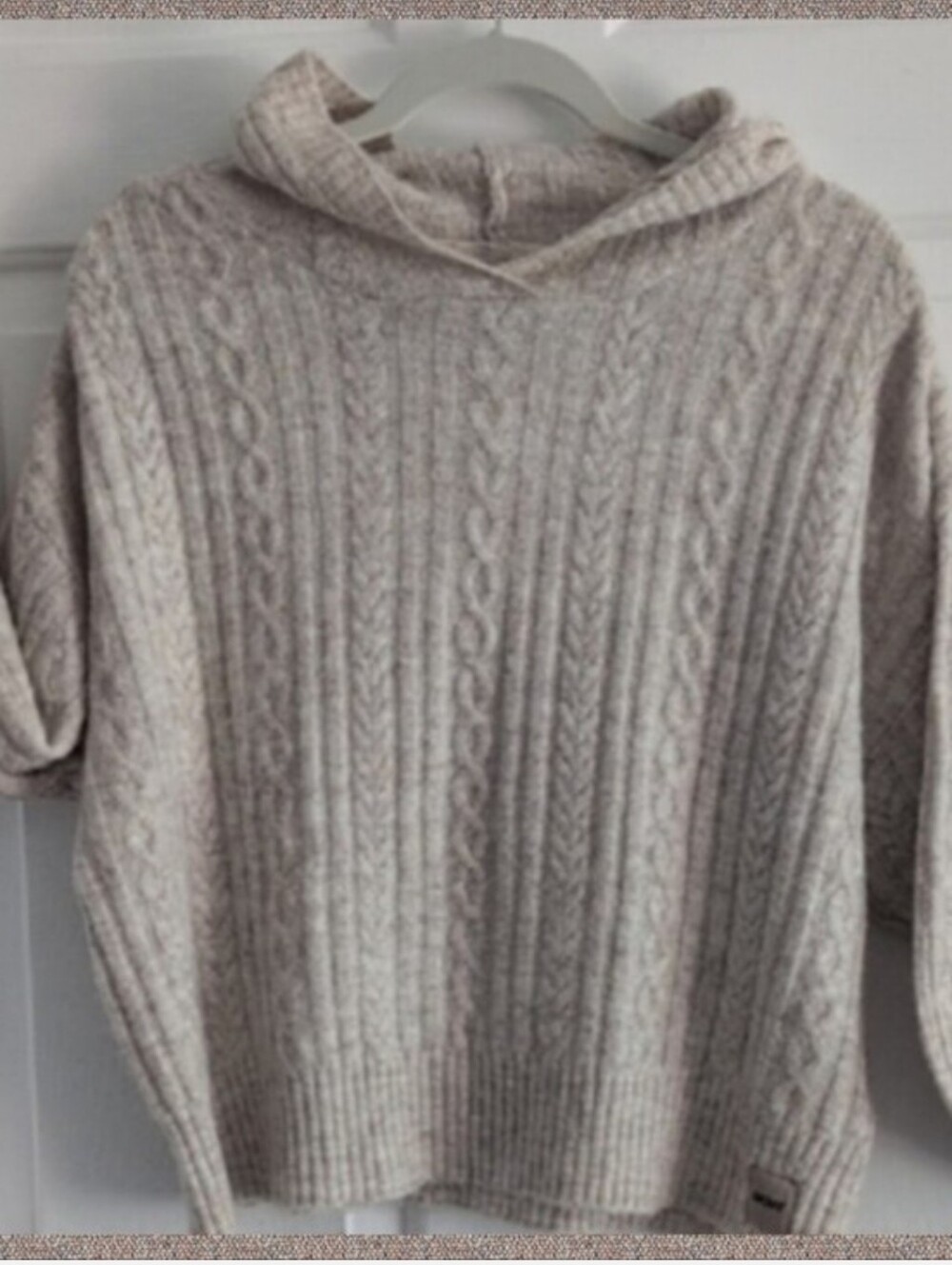 DKNY Sport Cream Cable-Knit Hoodie Sweater Cropped Medium Activewear